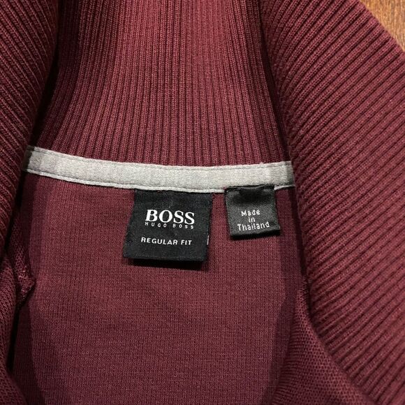 Hugo Boss Regular Fit 1/4 Zip Casual Burgundy Black Collar Sweatshirt Men's XL - Picture 8 of 11